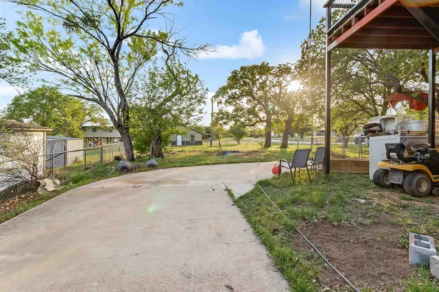 a view of a garden with a slide