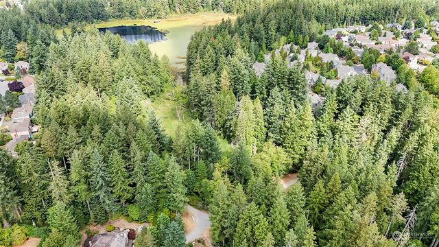 a view of a lake view with a garden