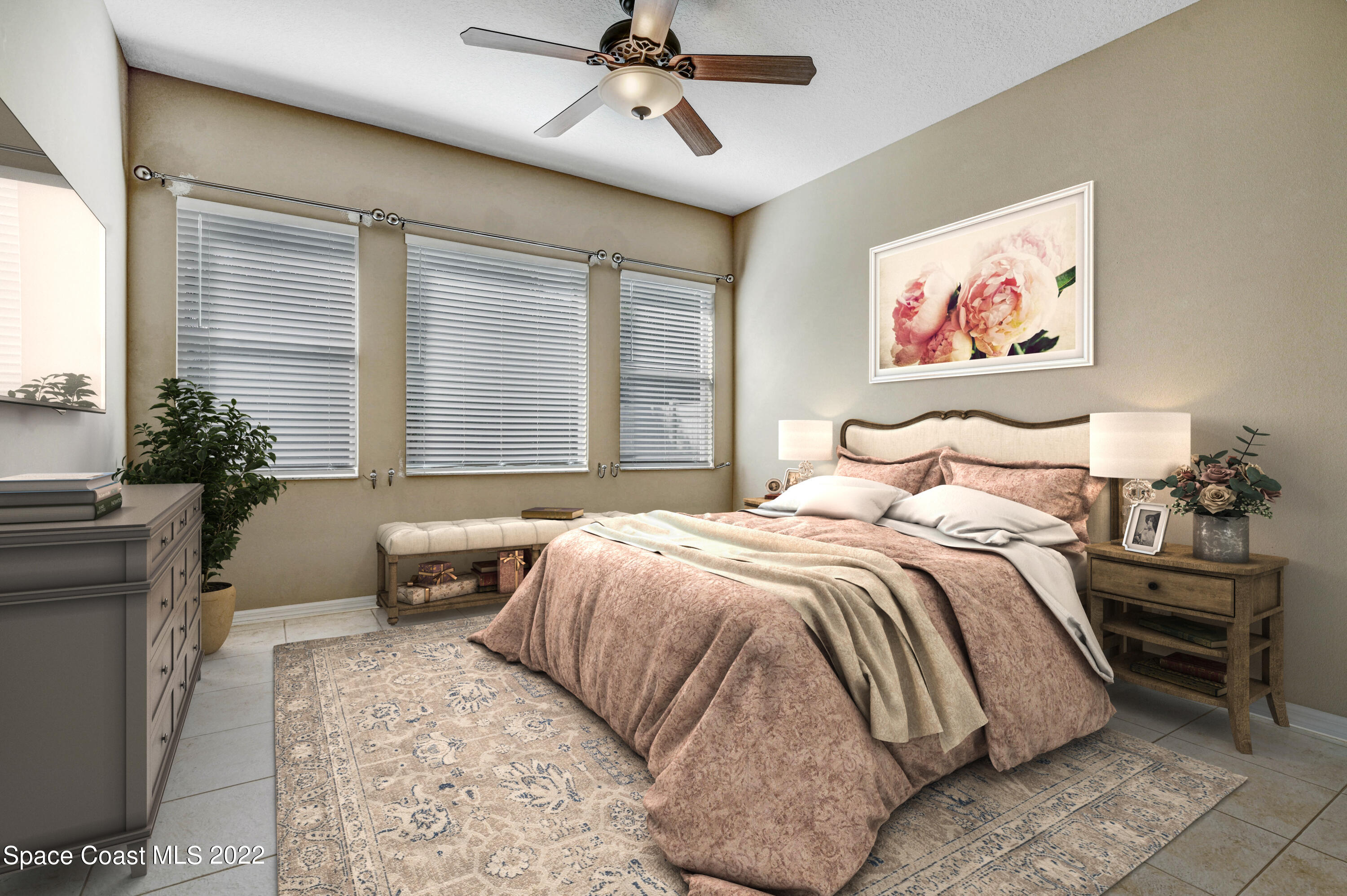 2077 Elkins Point Melbourne, FL 32935 - Photo 13 of 31 a bedroom with a bed and a chandelier