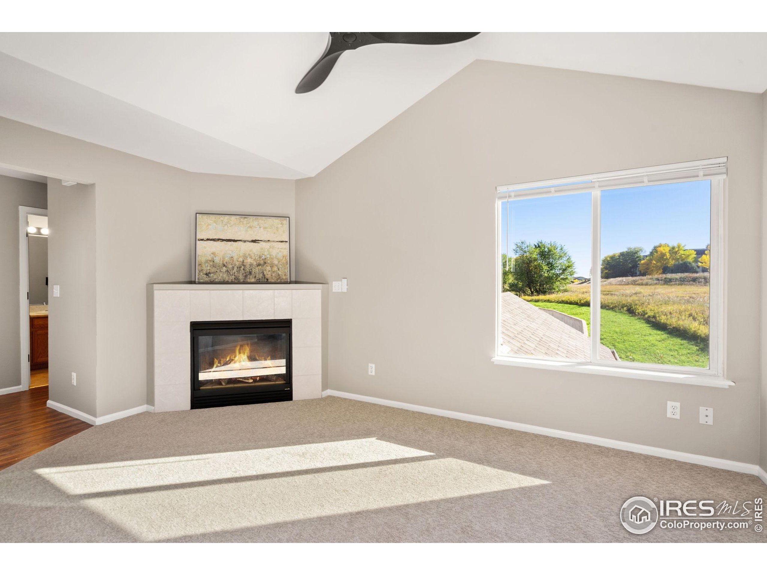 1021 Rolland Moore Drive, Unit F Fort Collins, CO 80526 - Photo 7 of 29 a living room with a fireplace and a window