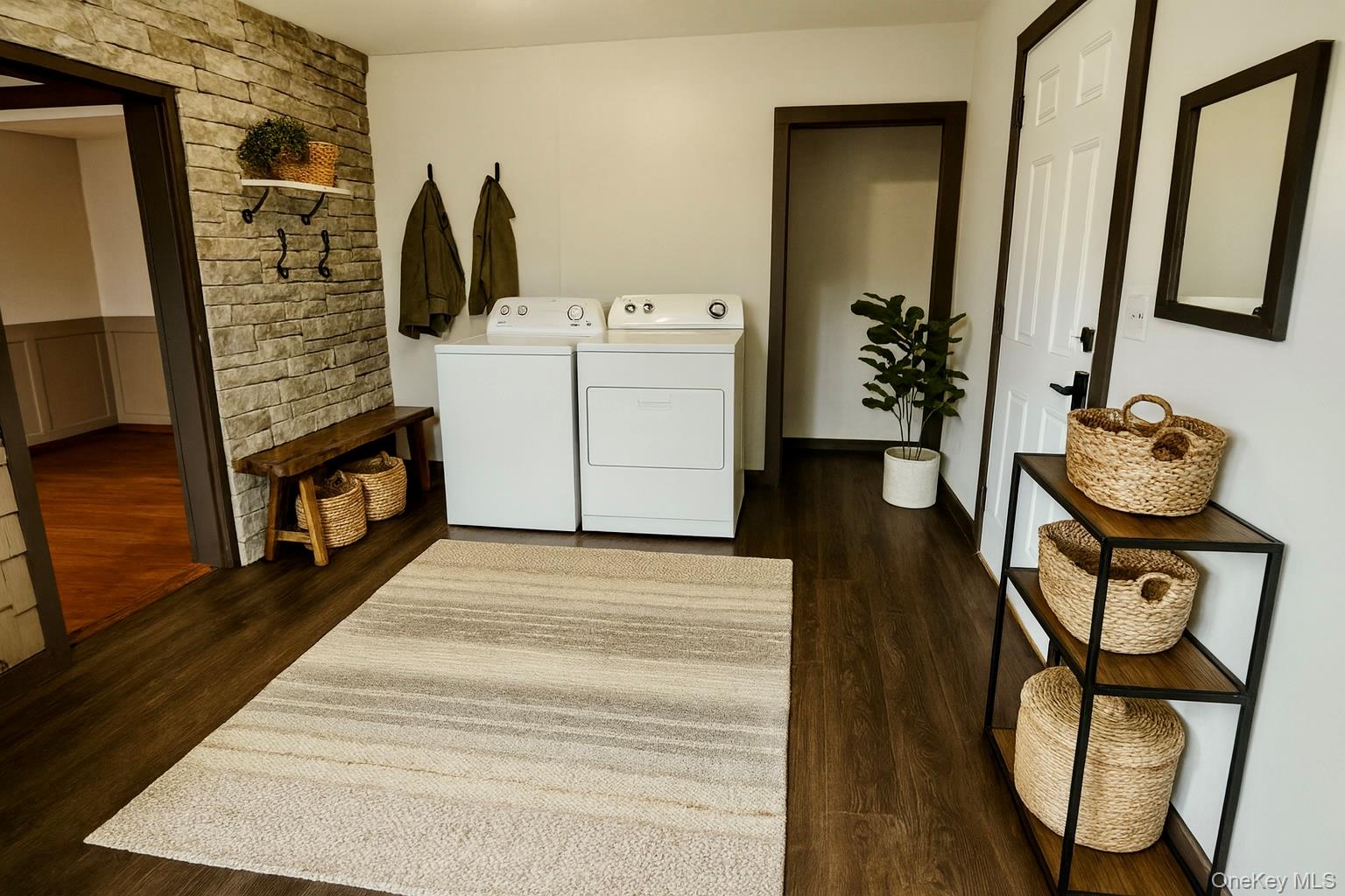 241 White Bridge Road Middletown, NY 10940 - Photo 7 of 29 AI Generated Laundry room with separate washer and dryer and dark wood finished floors