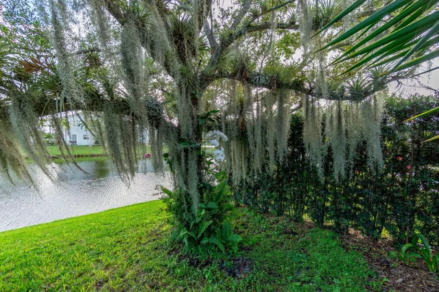 a view of a lake view with a garden