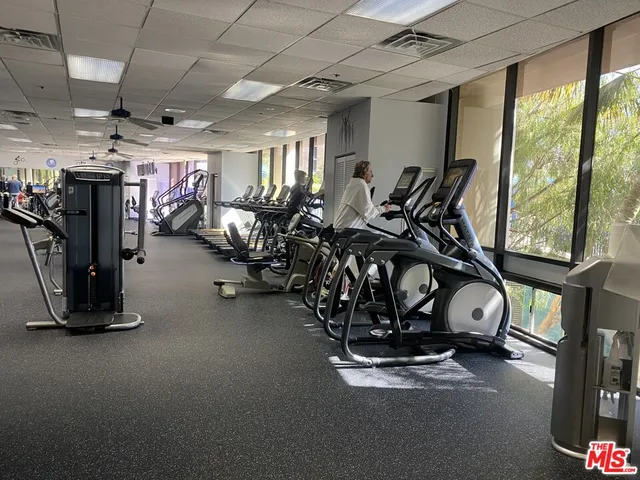 a view of a room with gym equipment