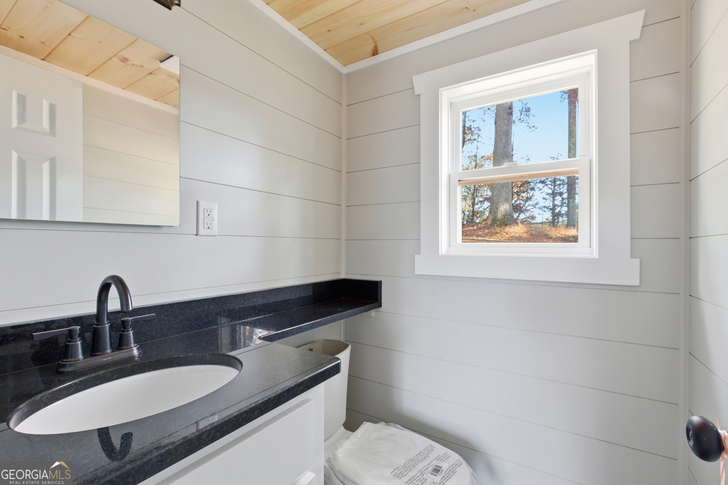 527 Saunders Road Franklin, NC 28734 - Photo 21 of 25 a bathroom with a sink toilet and a mirror