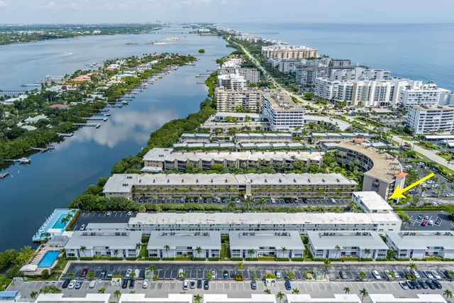 a view of a water with a building in the background