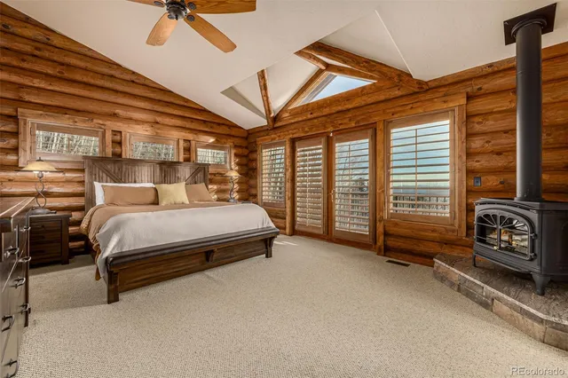 a bed room with a bed and a large closet