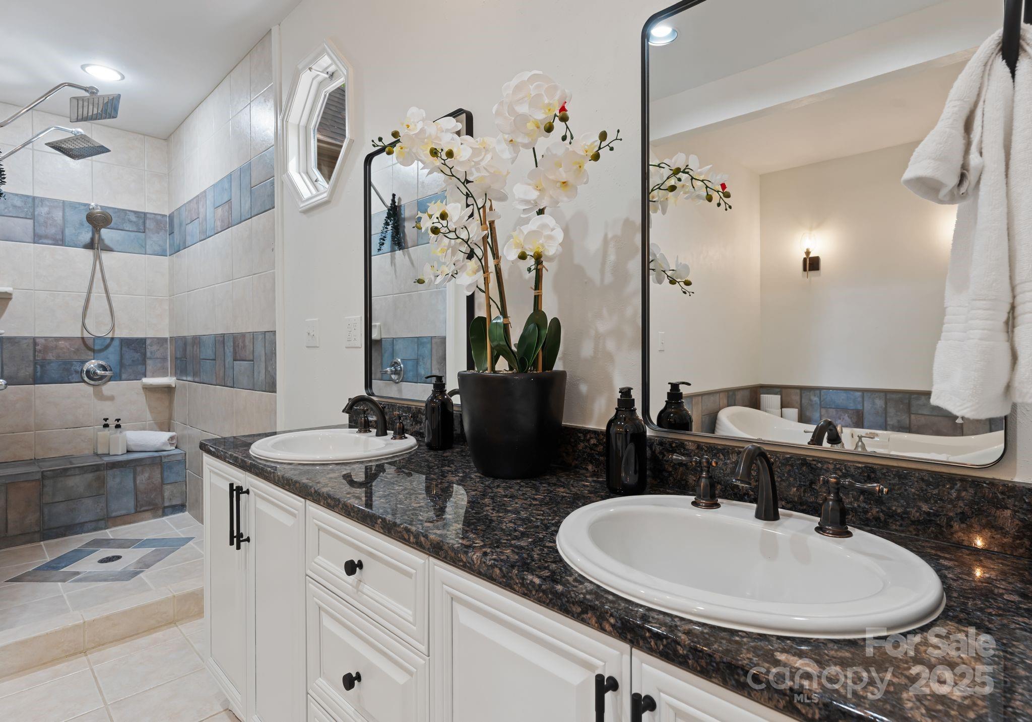 252 Greyfriars Road Mooresville, NC 28117 - Photo 28 of 46 a bathroom with a sink double vanity granite and a mirror