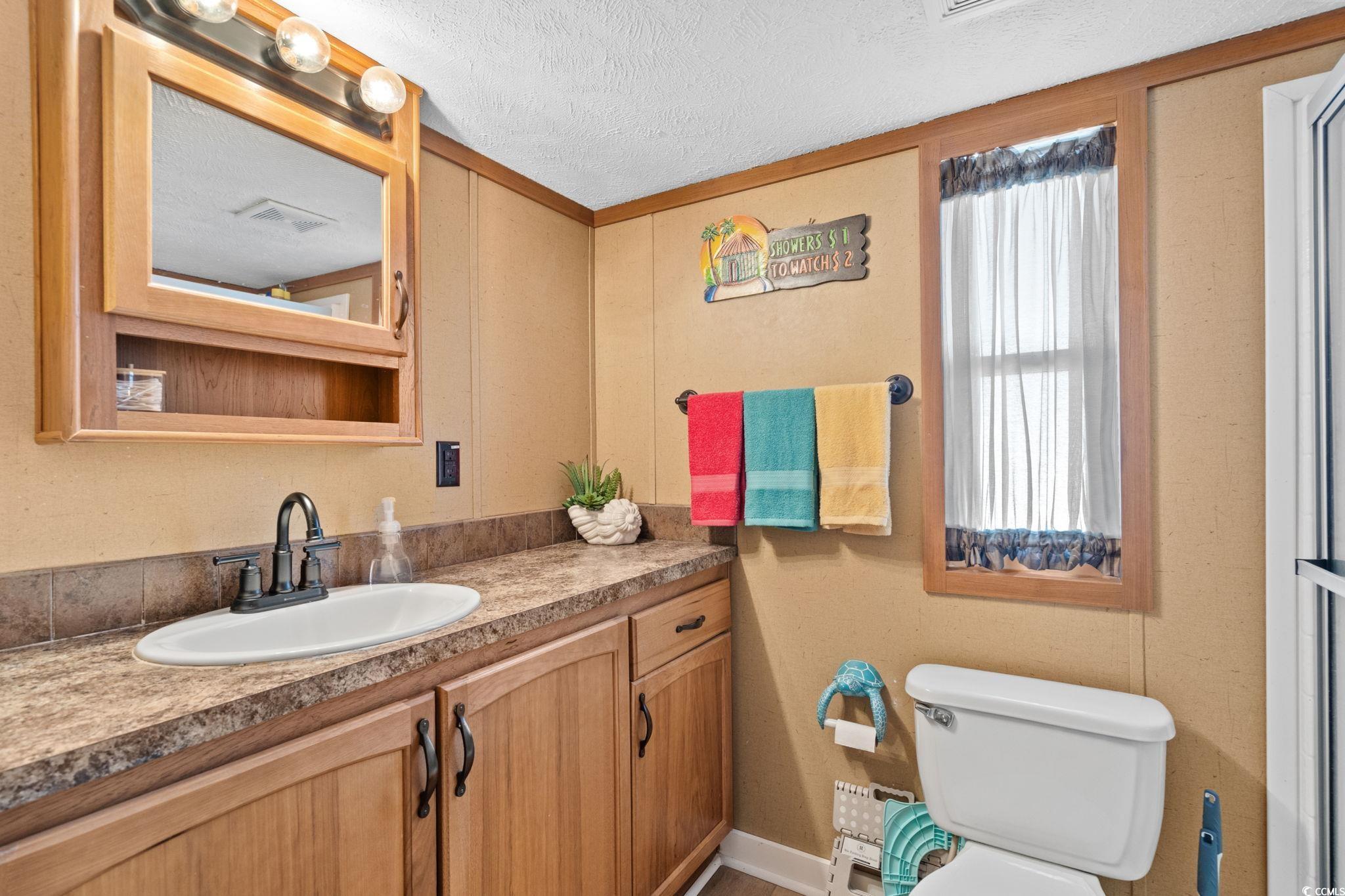 137 Riptide Circle North Myrtle Beach, SC 29582 - Photo 19 of 32 Half bathroom featuring vanity and a textured ceiling