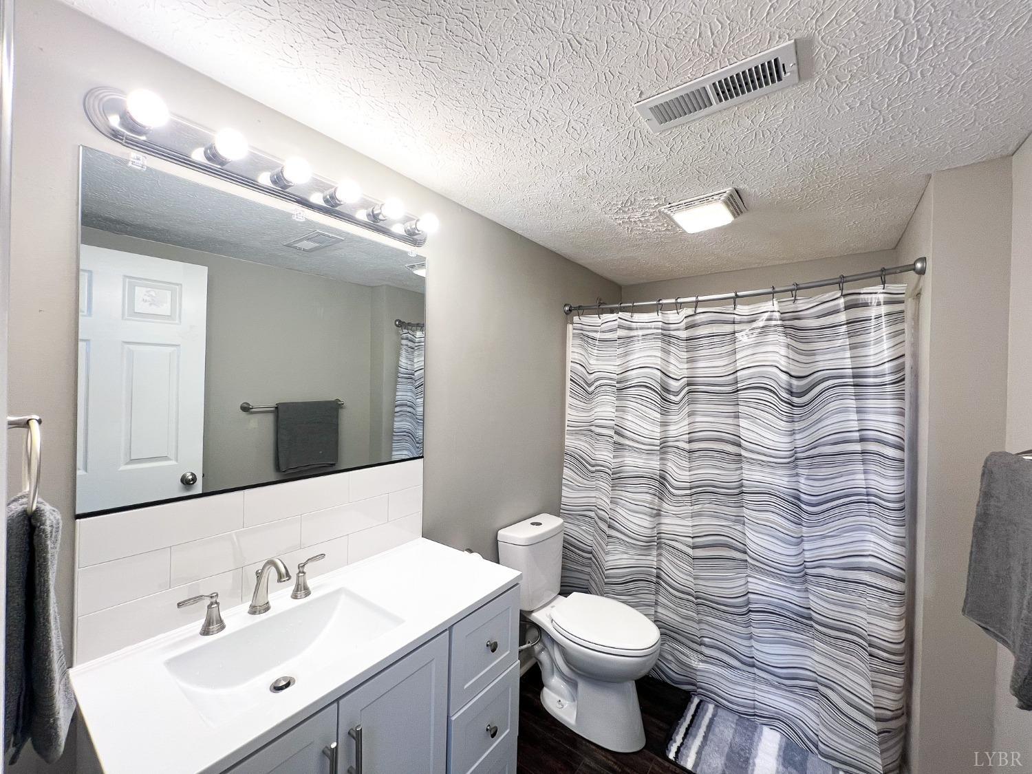 17 Phoebe Pond Road Concord, VA 24538 - Photo 16 of 19 a bathroom with a sink a toilet a mirror and shower curtain