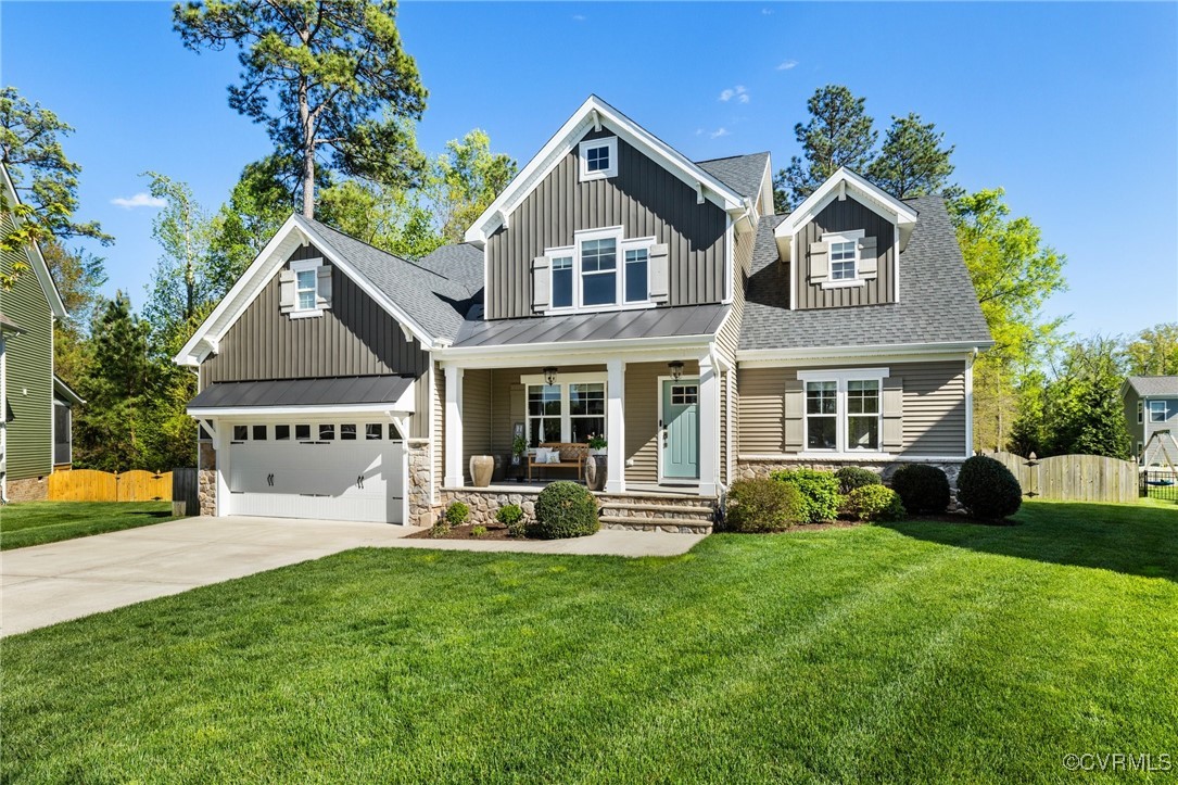 3931 Graythorne Drive Midlothian, VA 23112 - Photo 1 of 39 Craftsman-style home with driveway, a porch, stone
