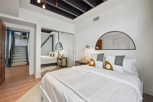 an aerial view of a house with a outdoor space