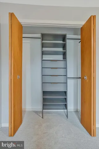 a view of walk in closet with empty racks
