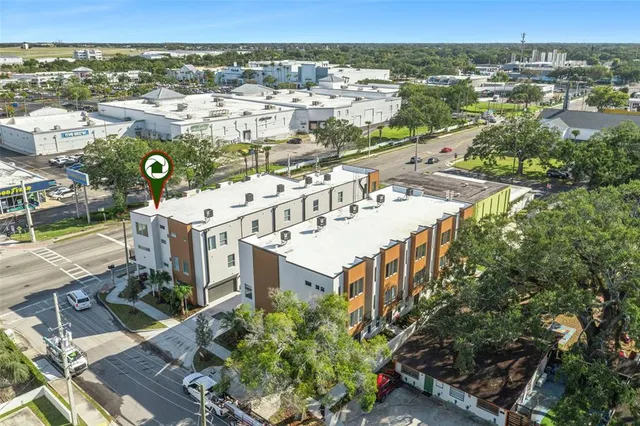 a view of a city with tall buildings