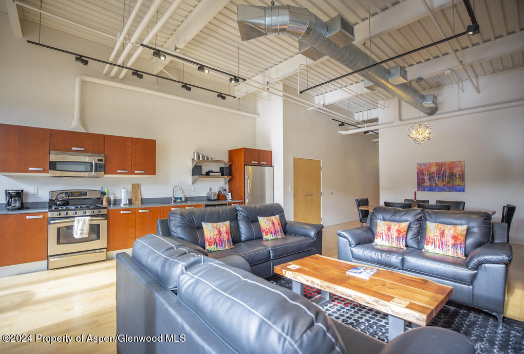 231 Robinson Street, Unit 330 Basalt, CO 81621 - Photo 11 of 45 a living room with furniture and a kitchen view
