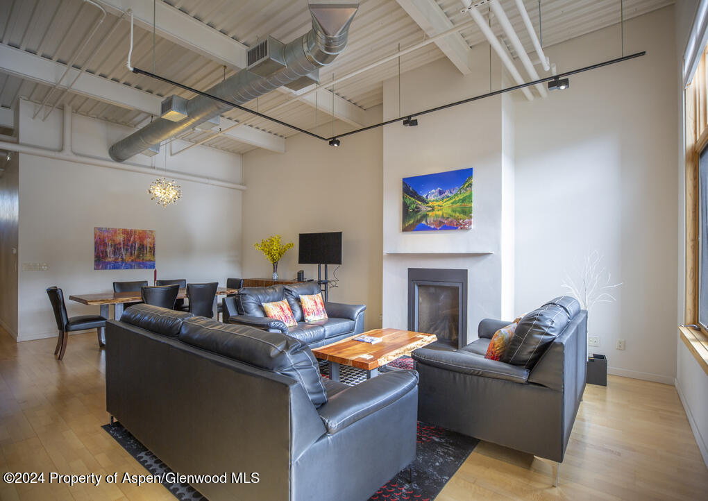 231 Robinson Street, Unit 330 Basalt, CO 81621 - Photo 12 of 45 a living room with furniture a fireplace and a flat screen tv