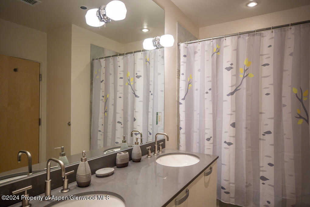 231 Robinson Street, Unit 330 Basalt, CO 81621 - Photo 17 of 45 a bathroom with a granite countertop sink and a mirror
