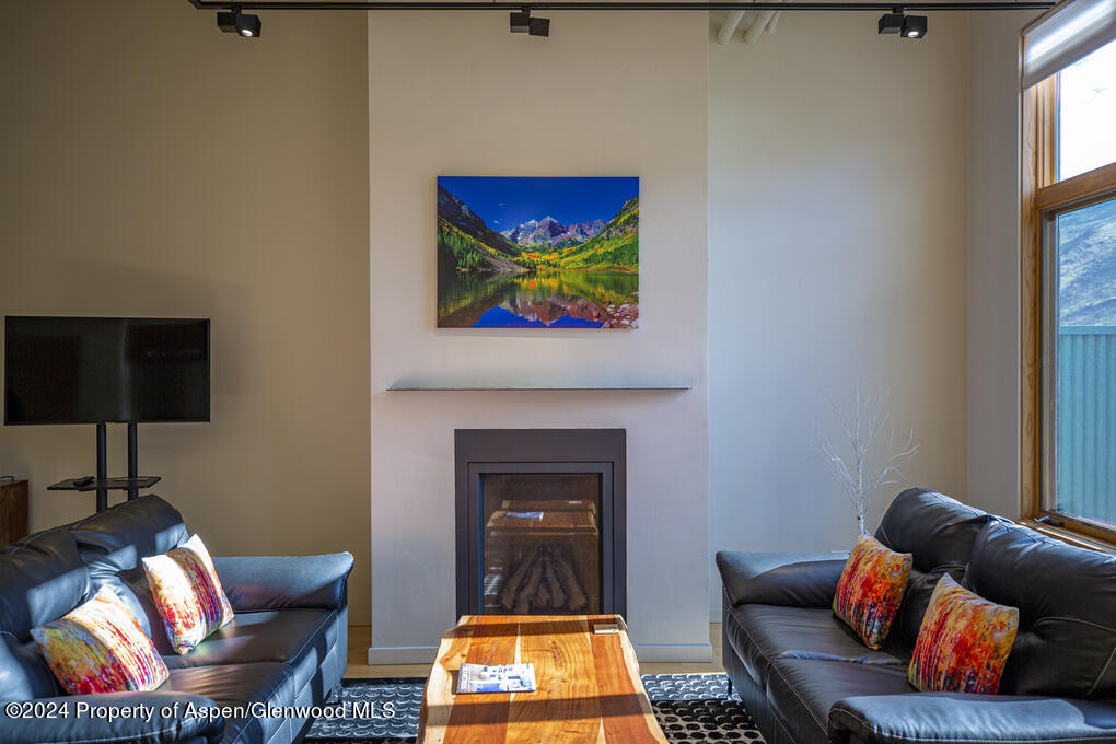 231 Robinson Street, Unit 330 Basalt, CO 81621 - Photo 6 of 45 a living room with furniture and a fireplace