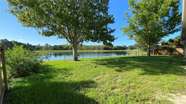 a view of a garden with a lake view