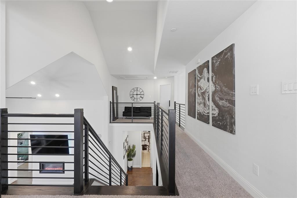 7548 Ridge Lane Grand Prairie, TX 75054 - Photo 27 of 35 Staircase featuring carpet flooring and recessed lighting