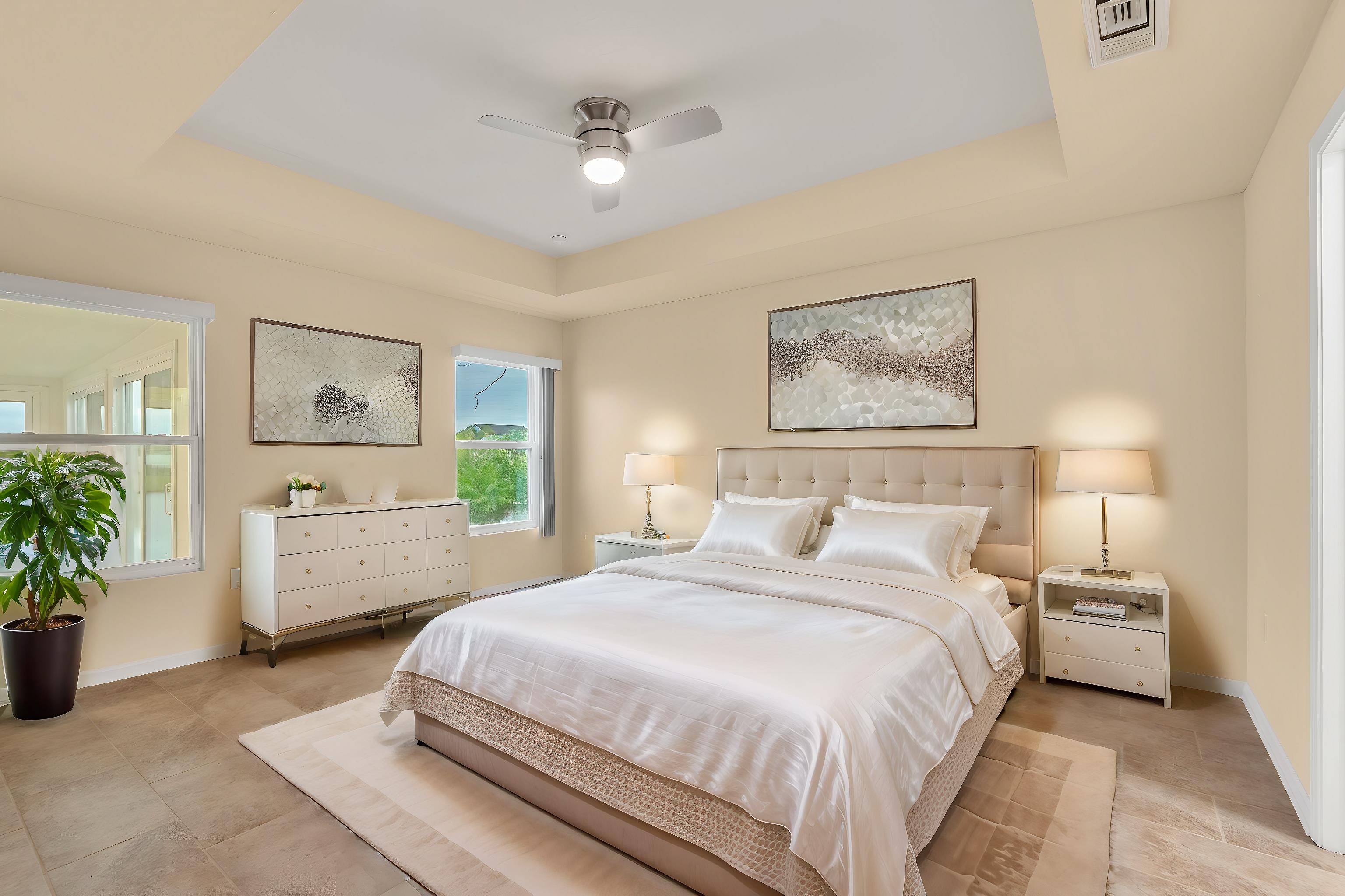 228 Fox Water Trail St. Augustine, FL 32086 - Photo 33 of 50 a bedroom with a large bed and a chandelier