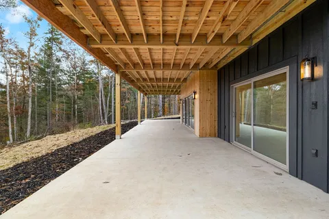 a view of porch with a large window