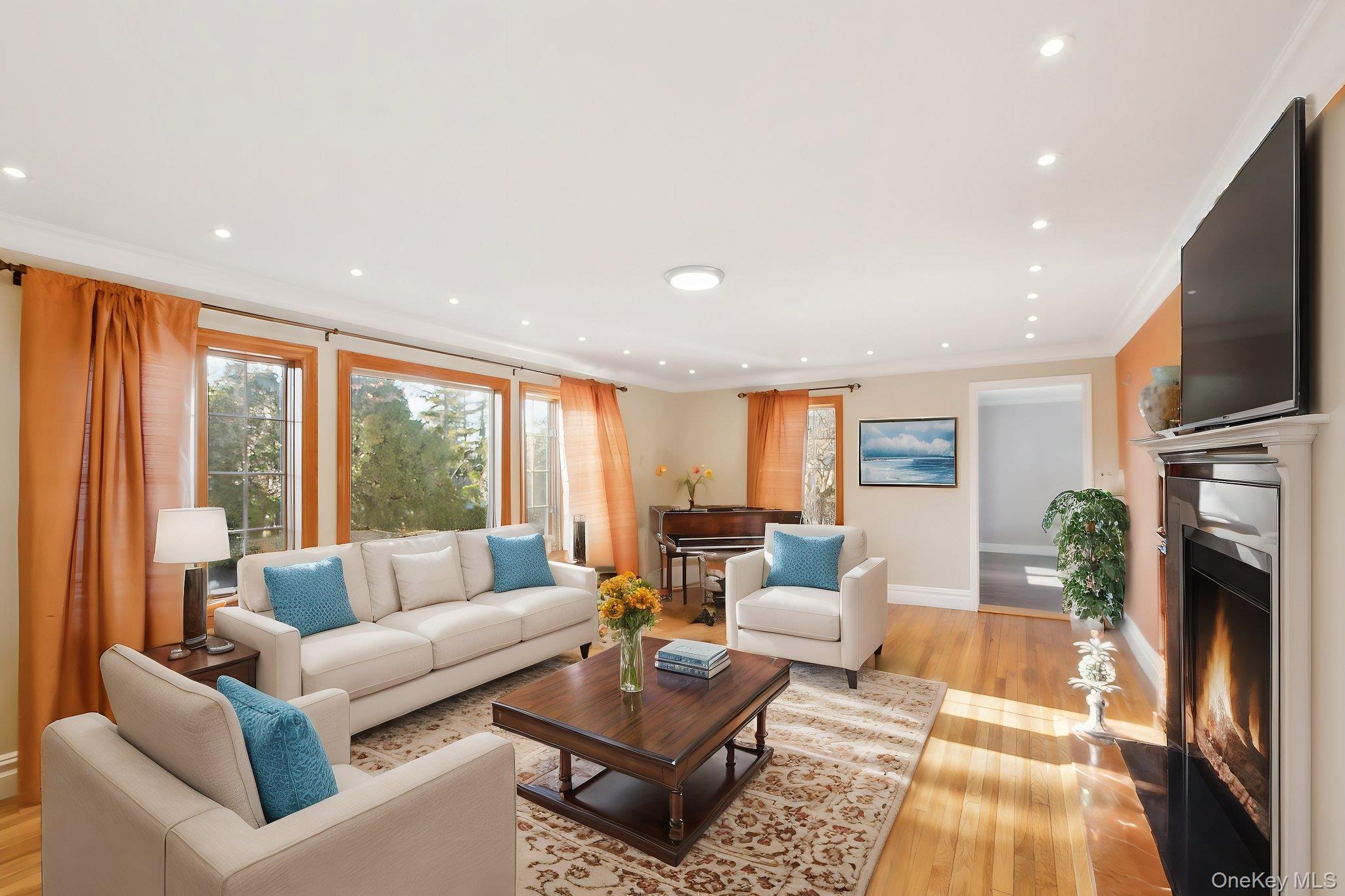 1250 Harbor Road Hewlett, NY 11557 - Photo 4 of 18 a living room with fireplace furniture and a flat screen tv