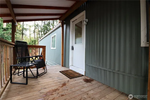 a porch with seating space