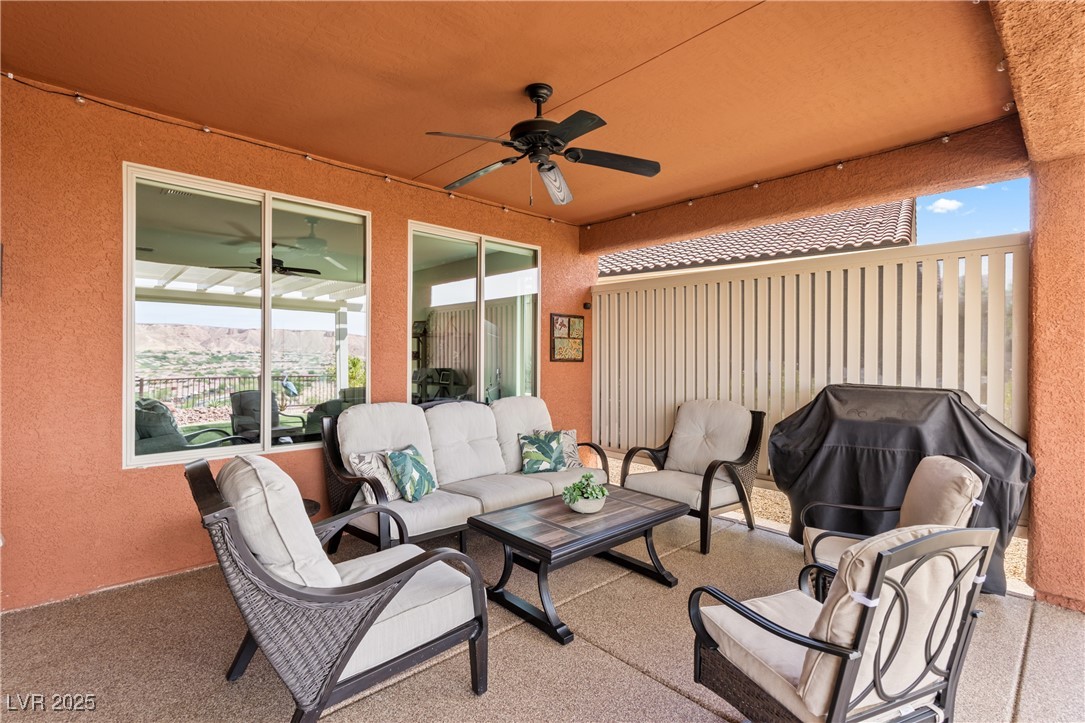 1221 Tortoise Ridge Mesquite, NV 89034 - Photo 34 of 56 View of patio featuring a ceiling fan and an outdoor living space