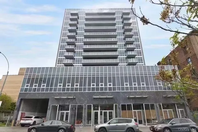 a front view of a multi story building