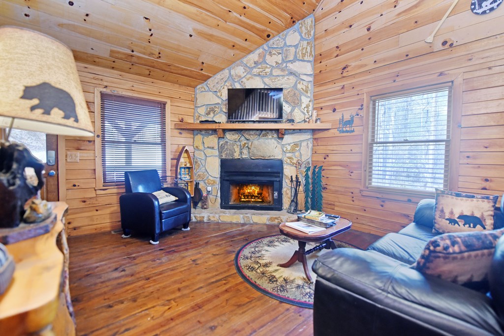 545 Laurel Circle Blue Ridge, GA 30513 - Photo 25 of 54 a living room with furniture and a fireplace