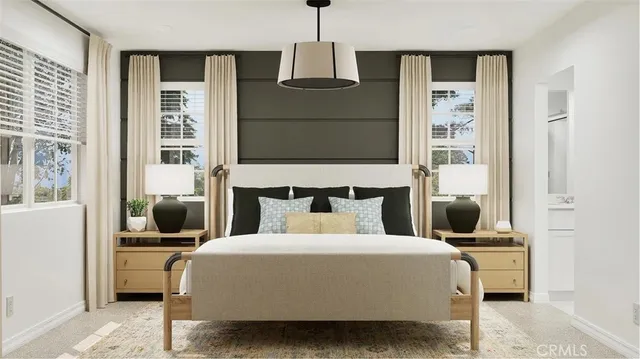 a bedroom with a bed and glass window