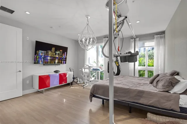 a room with gym equipment