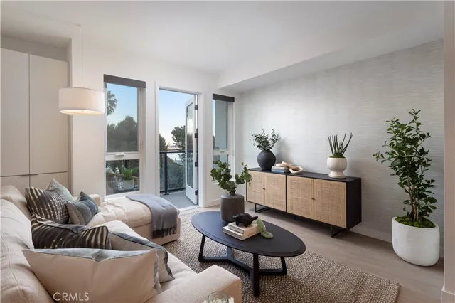 a living room with furniture potted plant and a window