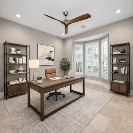 a view of a workspace with furniture