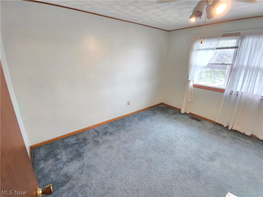 2672 Crackel Road Aurora, OH 44202 - Photo 35 of 38 Unfurnished room with carpet floors, ceiling fan, a textured ceiling, and crown molding