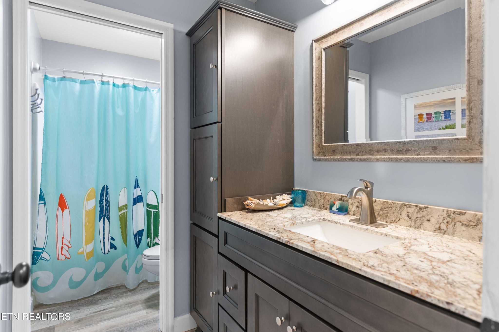 309 Bullrun Valley Drive Heiskell, TN 37754 - Photo 31 of 49 a bathroom with a granite countertop sink and a mirror