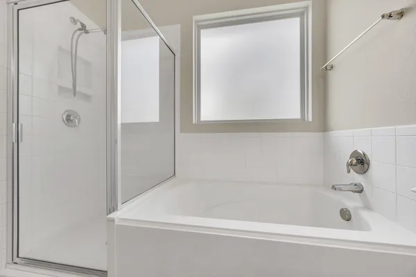 a bathroom with a bathtub