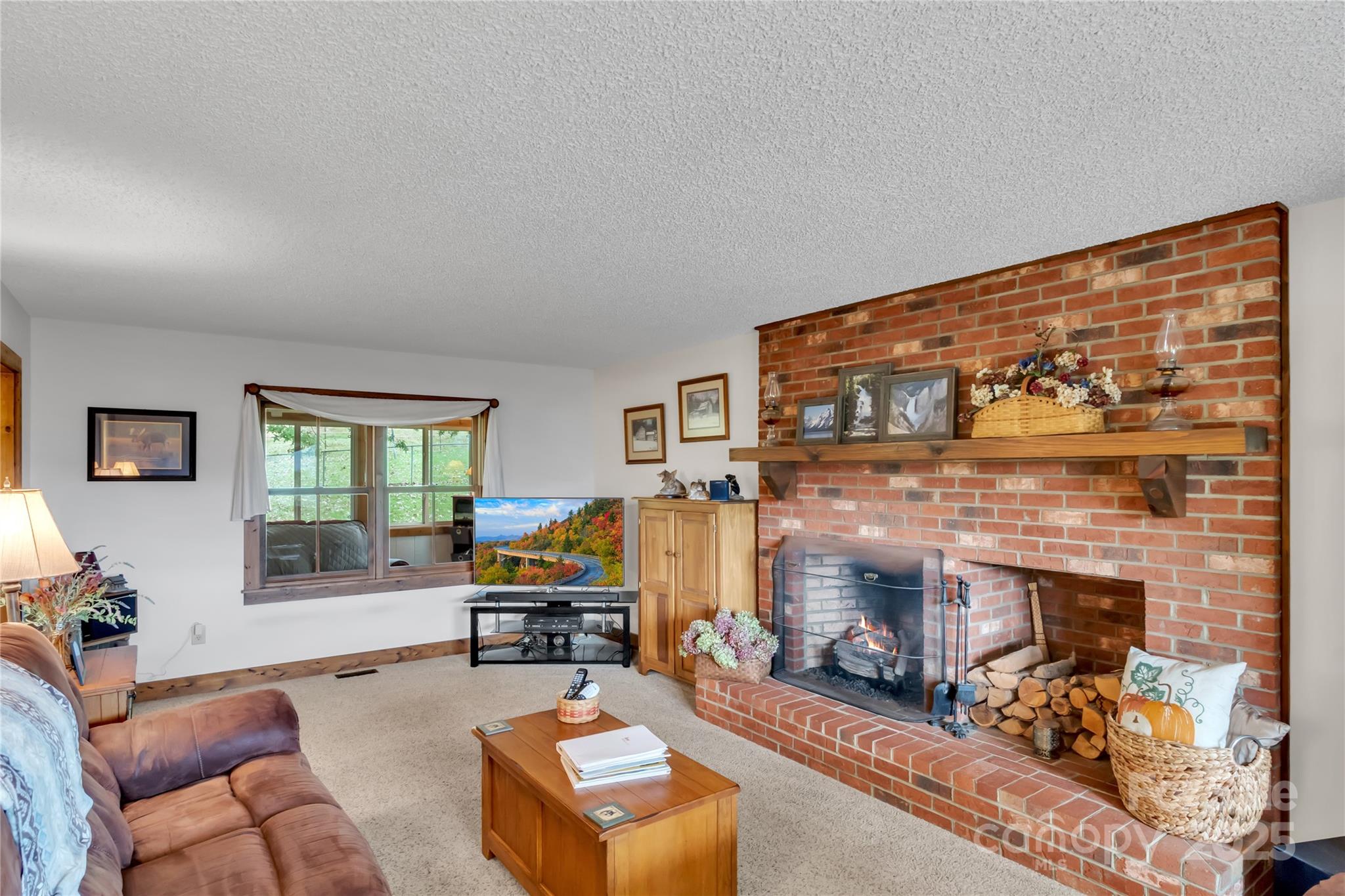 580 River Point Road Canton, NC 28716 - Photo 27 of 46 a living room with furniture a fireplace and a flat screen tv