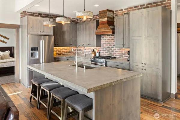 a kitchen with lots of counter top space
