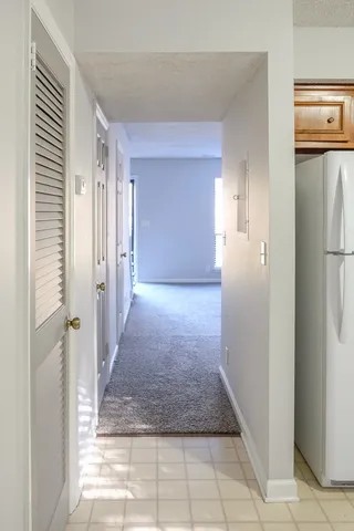 a view of a hallway with a elevator