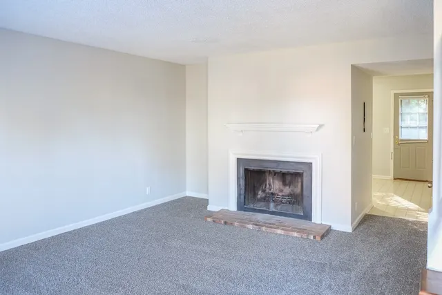 a room with a fireplace