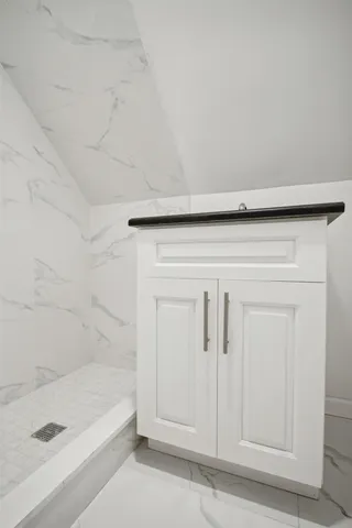 a bathroom with a bathtub