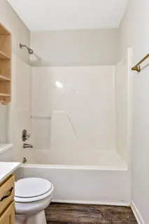 a bathroom with a toilet and a bathtub