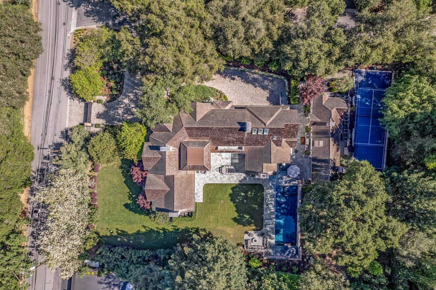 351 Walsh Road Atherton, CA 94027 - Photo 58 of 65 an aerial view of a house with a garden