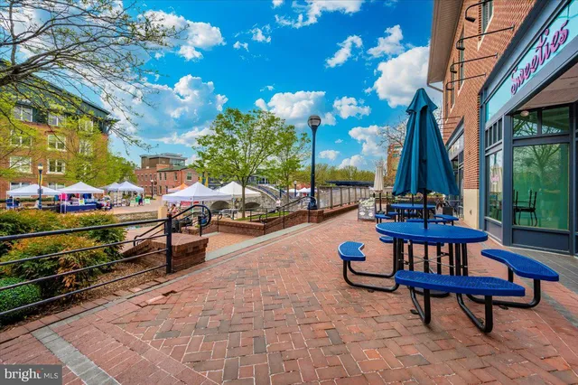 a view of a street with a large tree