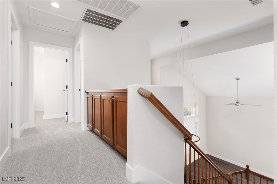 7837 Fort Ruby Place Las Vegas, NV 89128 - Photo 14 of 50 Hall featuring an upstairs landing, light carpet, and recessed lighting
