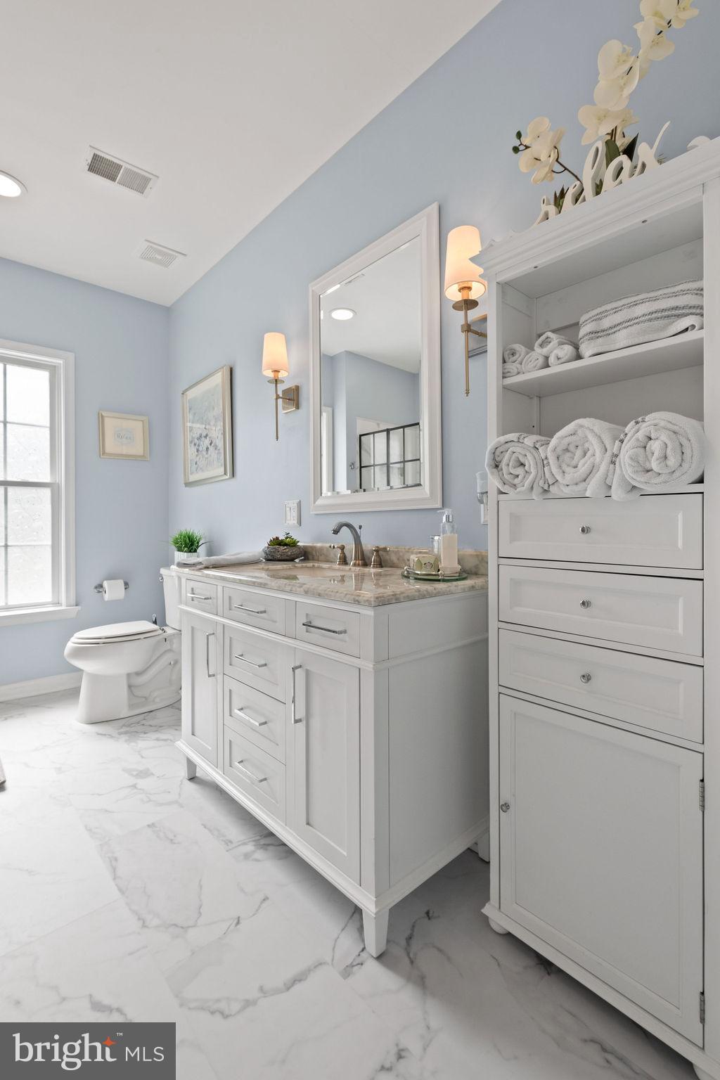 7609 Baileys Road Spotsylvania, VA 22551 - Photo 86 of 111 a bathroom with a granite countertop sink mirror and toilet