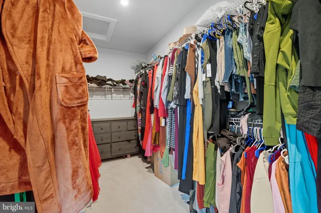 a view of walk in closet with clothes