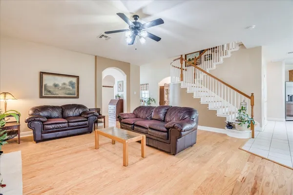 a living room with furniture