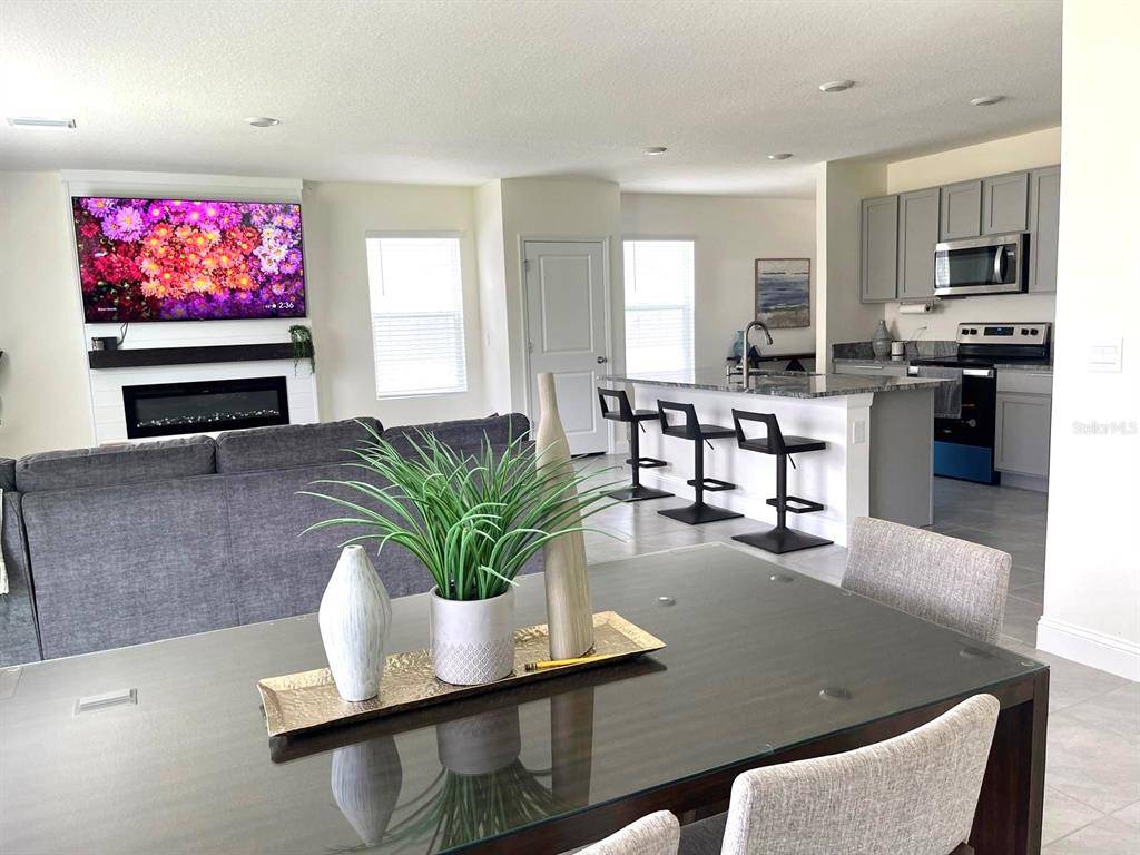 2771 Common Fig Run Wesley Chapel, FL 33543 - Photo 6 of 16 a living room with furniture potted plant a flat screen tv and kitchen view